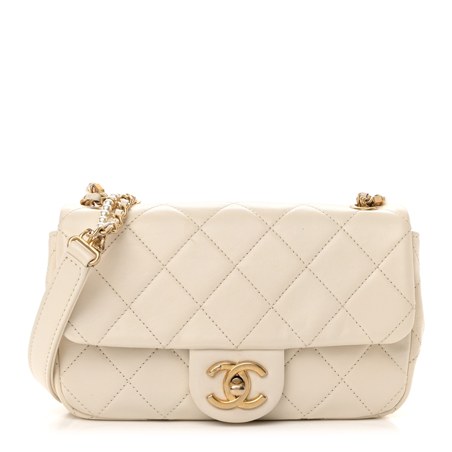 Chanel Calfskin Quilted Mini Crystal Pearls Rectangular Flap White 1 of 12