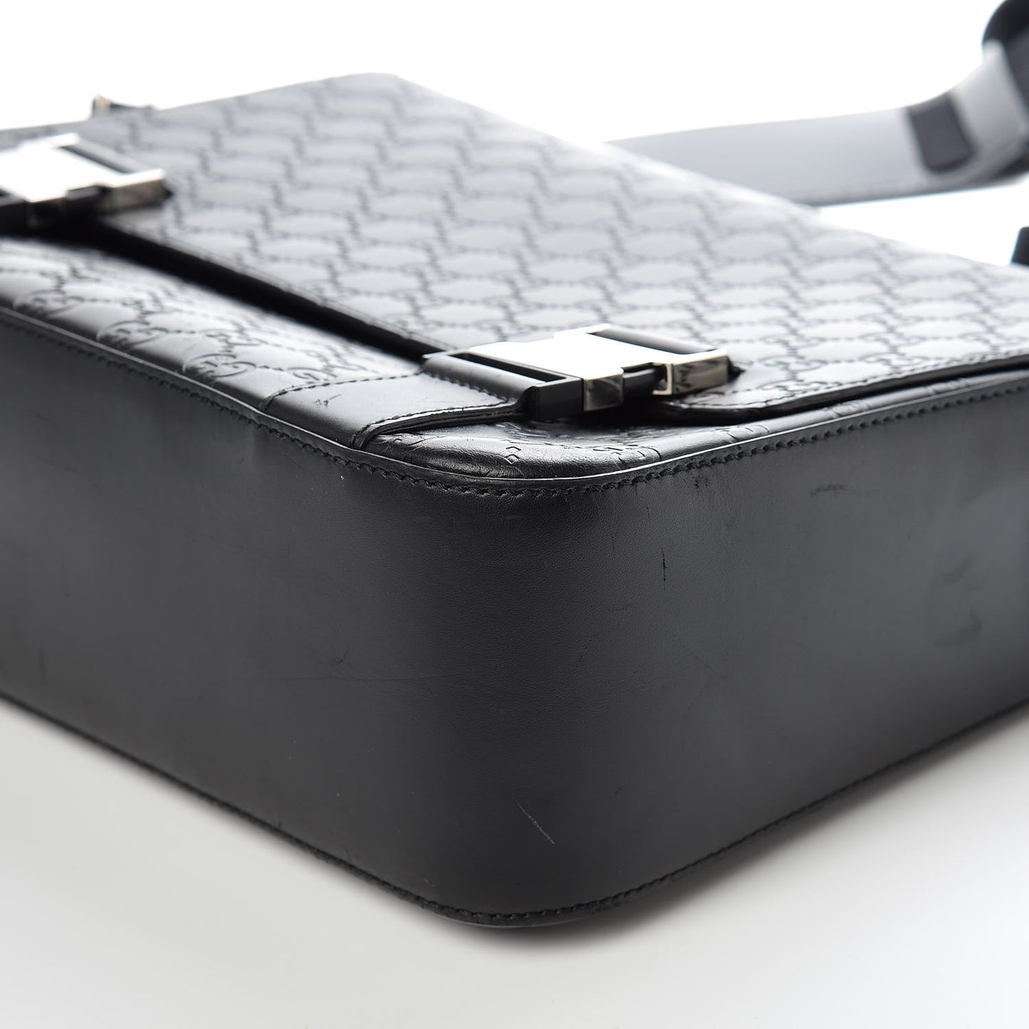 Guccissima Signature Medium Double Buckle Flap Messenger Bag Black