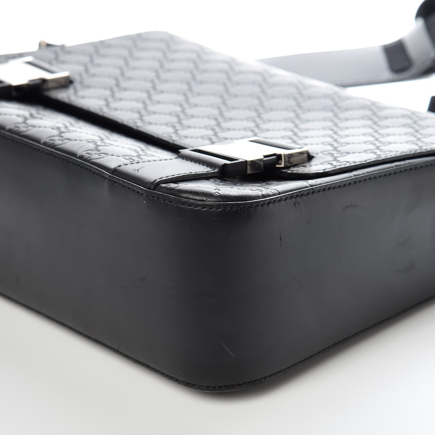 Gucci Guccissima Signature Medium Double Buckle Flap Messenger Bag Black 26 of 26