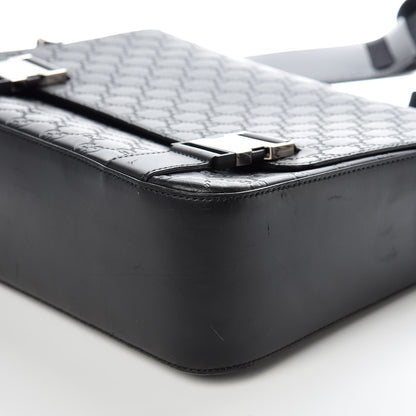 Gucci Guccissima Signature Medium Double Buckle Flap Messenger Bag Black 26 of 26