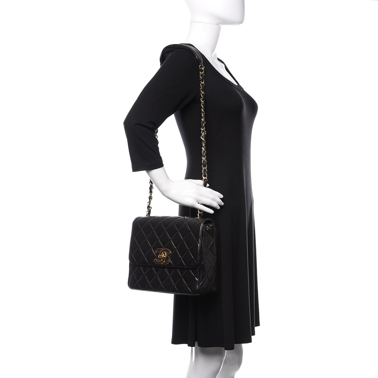 Lambskin Quilted Medium Single Flap Black