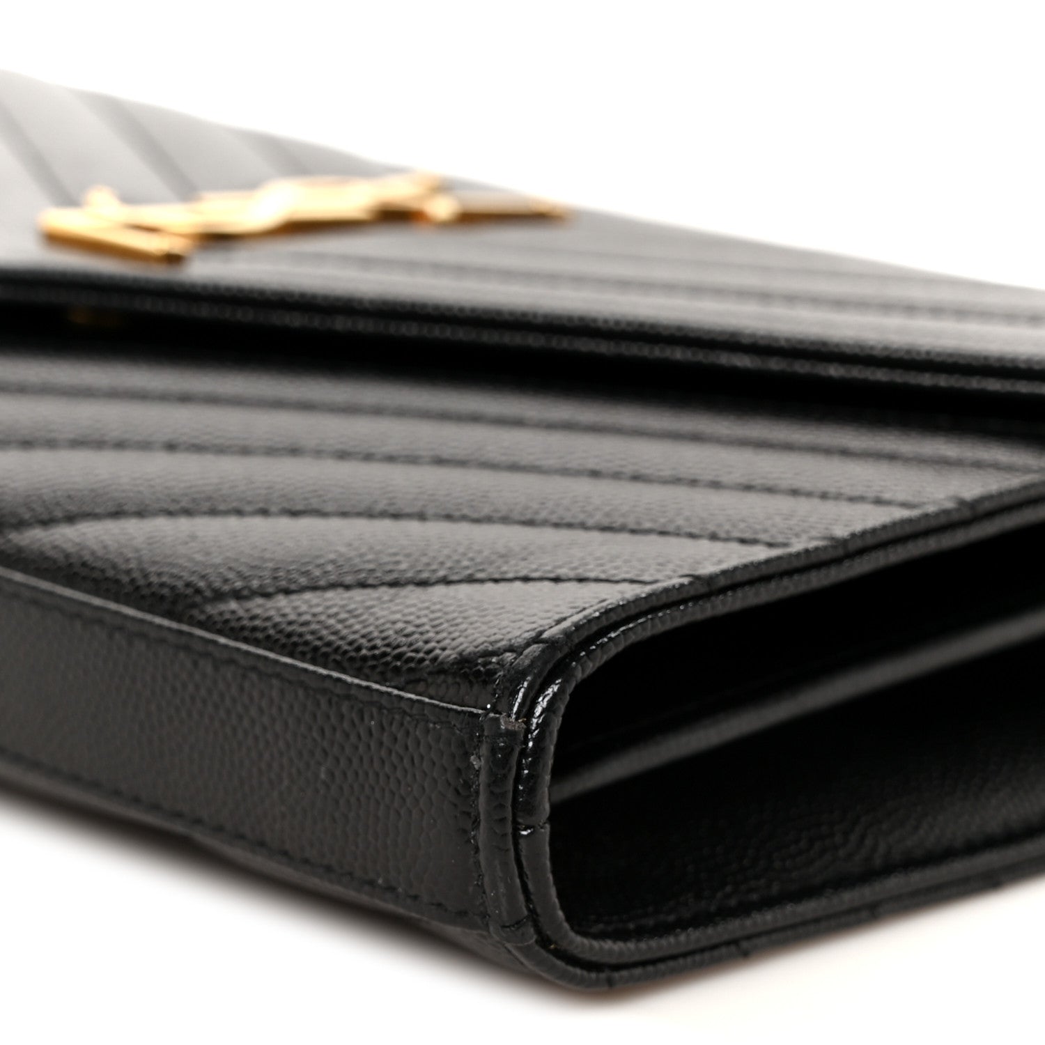 Saint Laurent Grain De Poudre Matelasse Chevron Monogram Chain Wallet Black 9 of 9