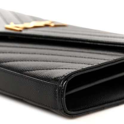 Saint Laurent Grain De Poudre Matelasse Chevron Monogram Chain Wallet Black 9 of 9