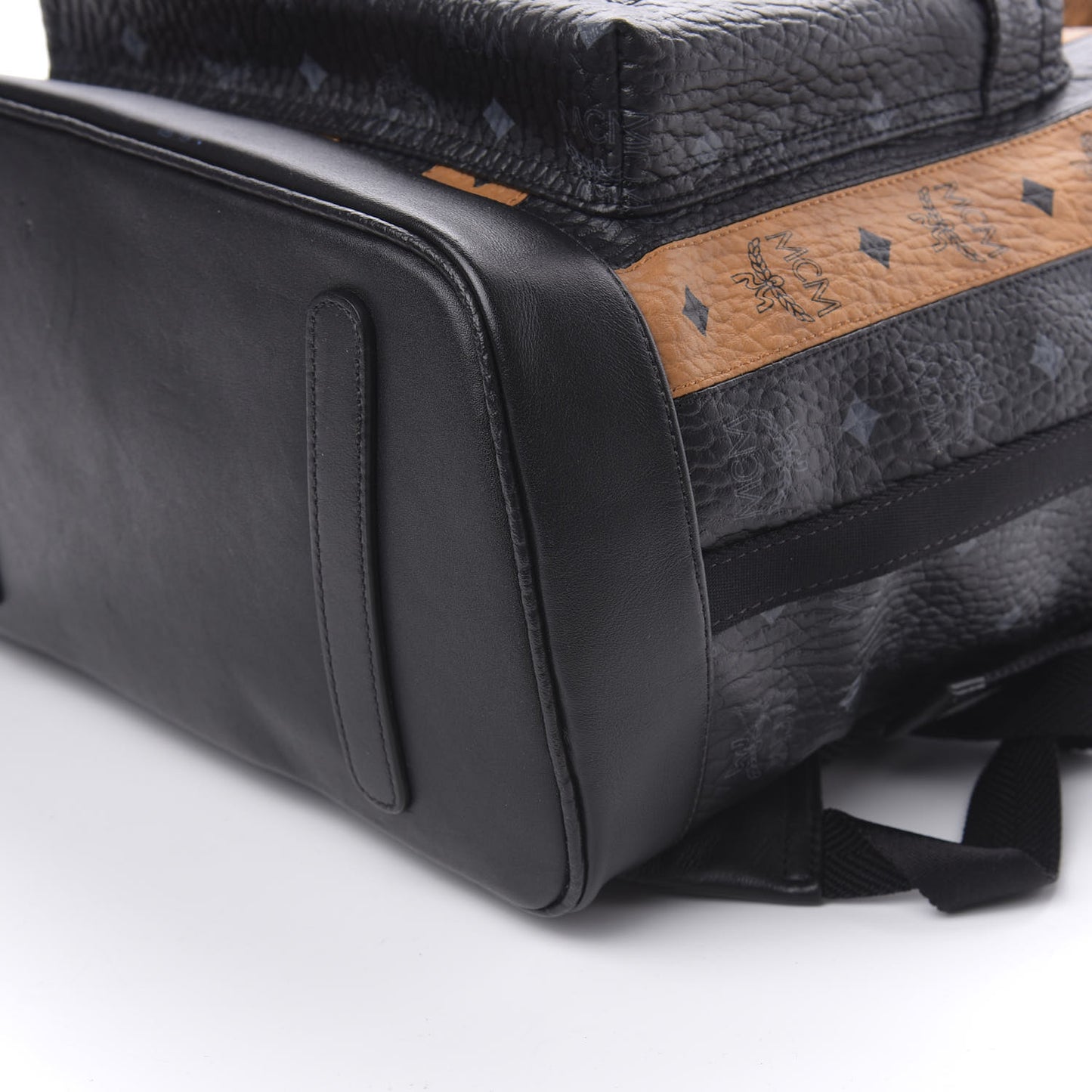 Striped Visetos Roll Top Backpack Black Cognac