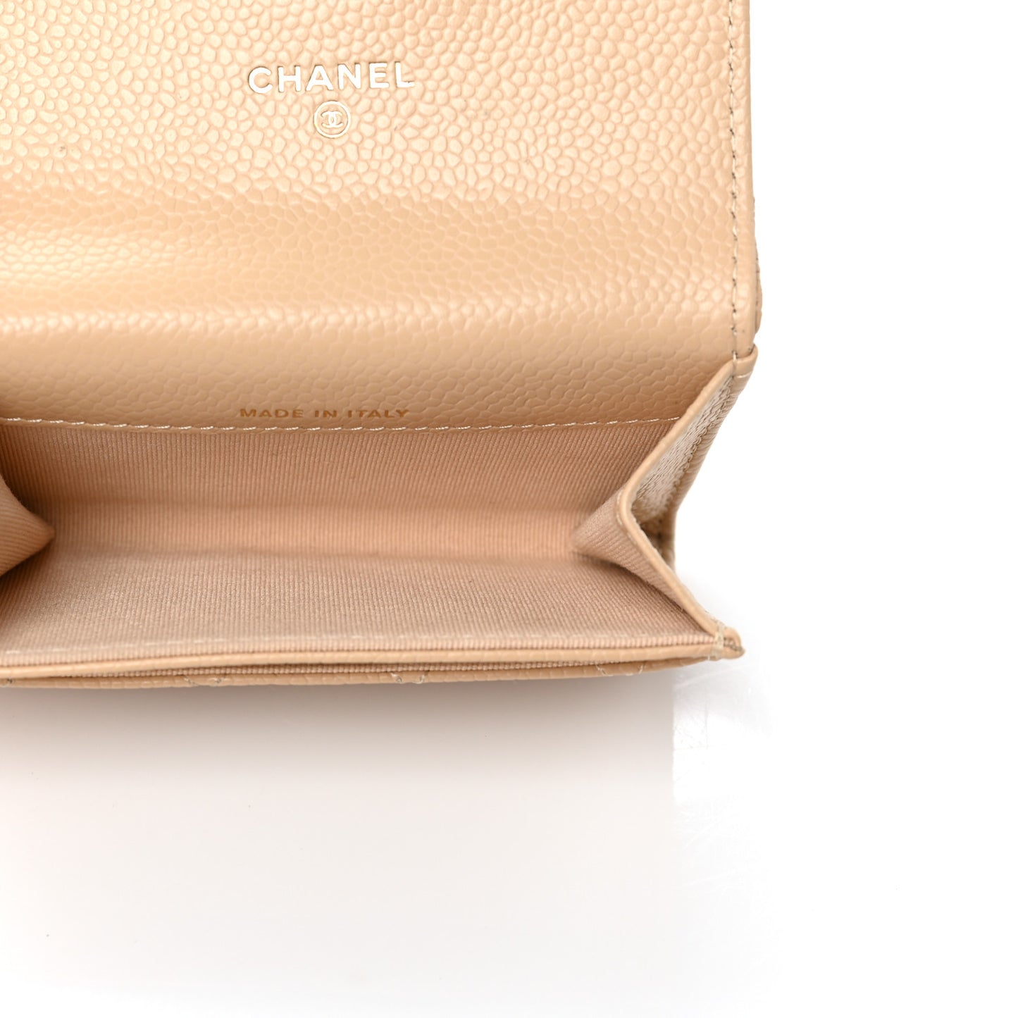 Caviar Quilted Flap Card Holder Wallet Beige