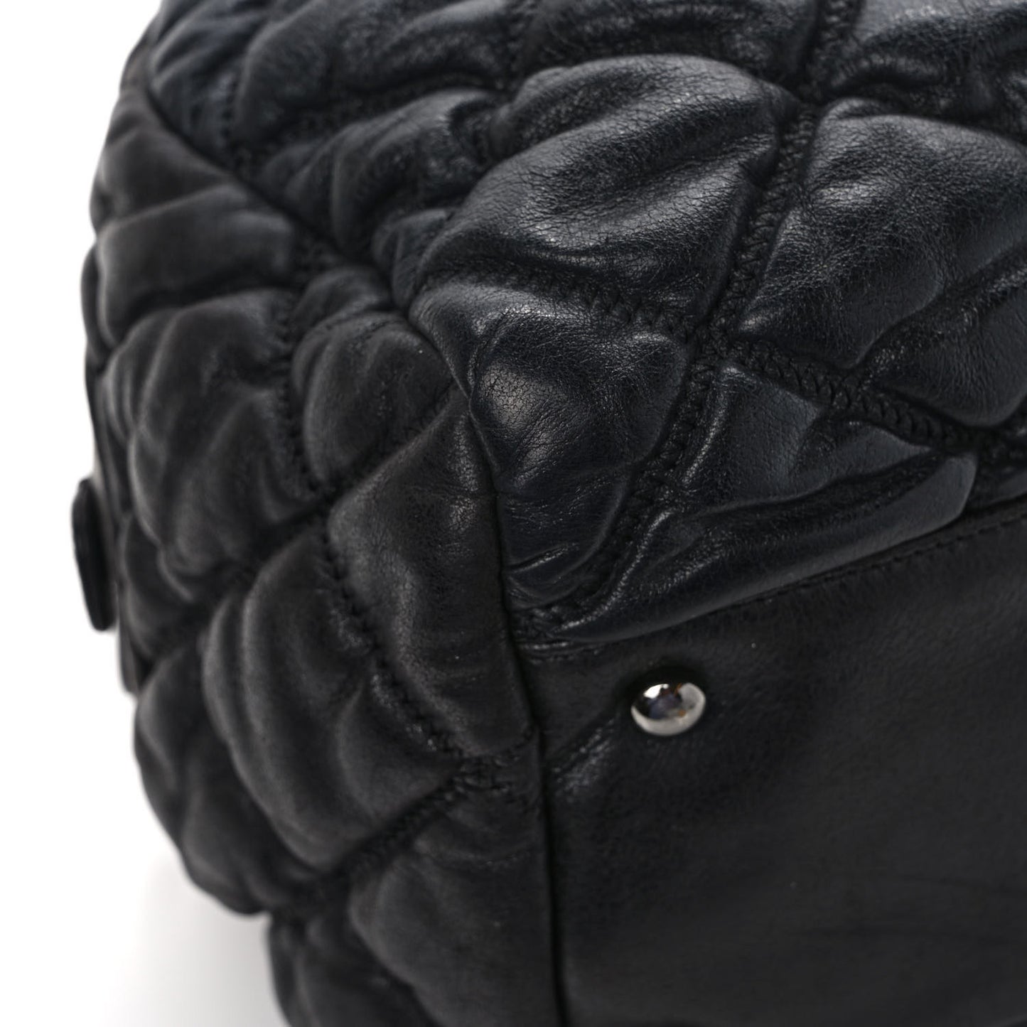 Calfskin Bubble Quilt Bowler Black