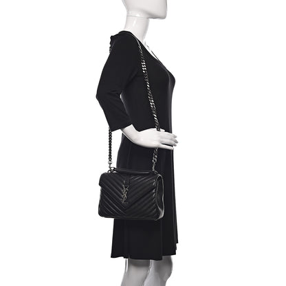 Saint Laurent Sheepskin Matelasse Chevron Monogram Medium College Bag Black 2 of 9