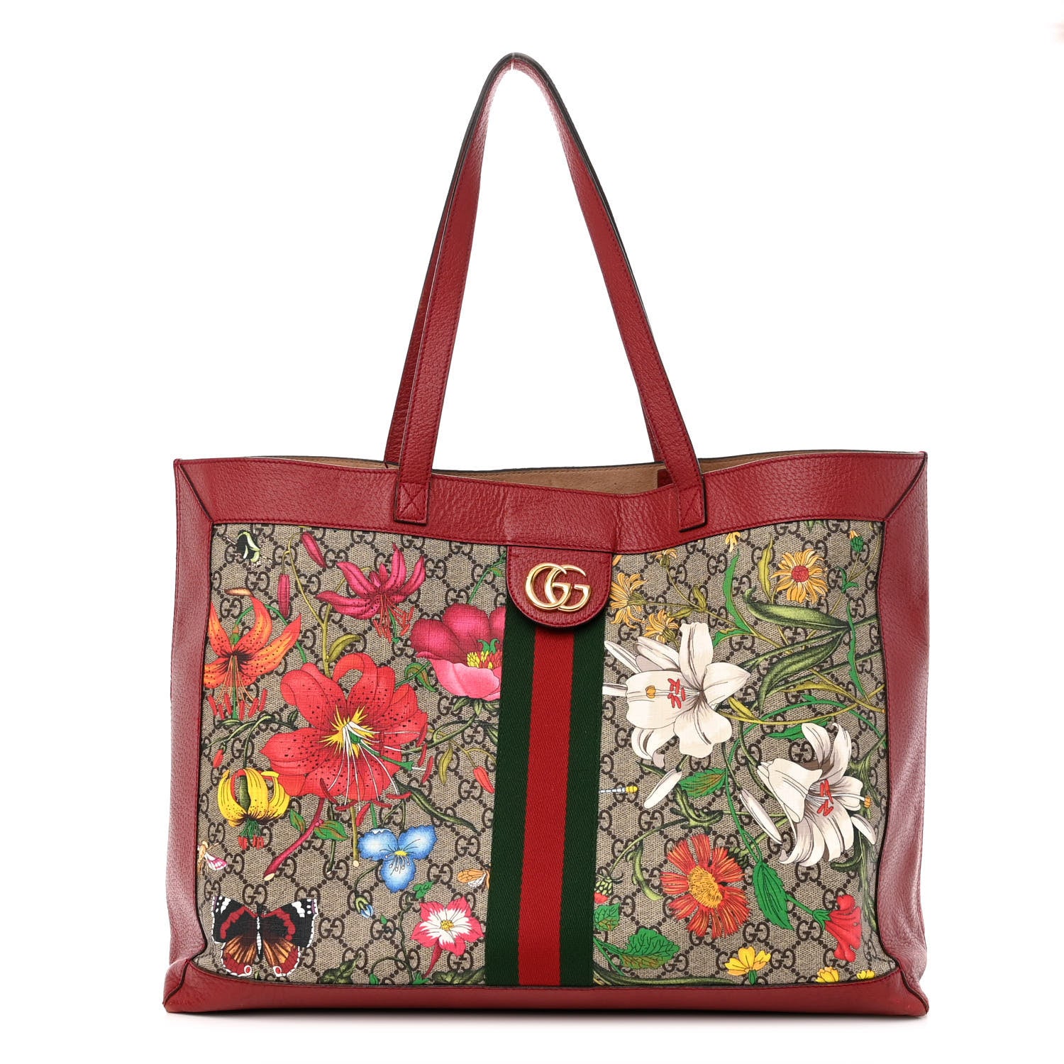 Gucci GG Supreme Monogram Flora Web Large Ophidia Tote Red 3 of 12