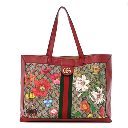 Gucci GG Supreme Monogram Flora Web Large Ophidia Tote Red 3 of 12