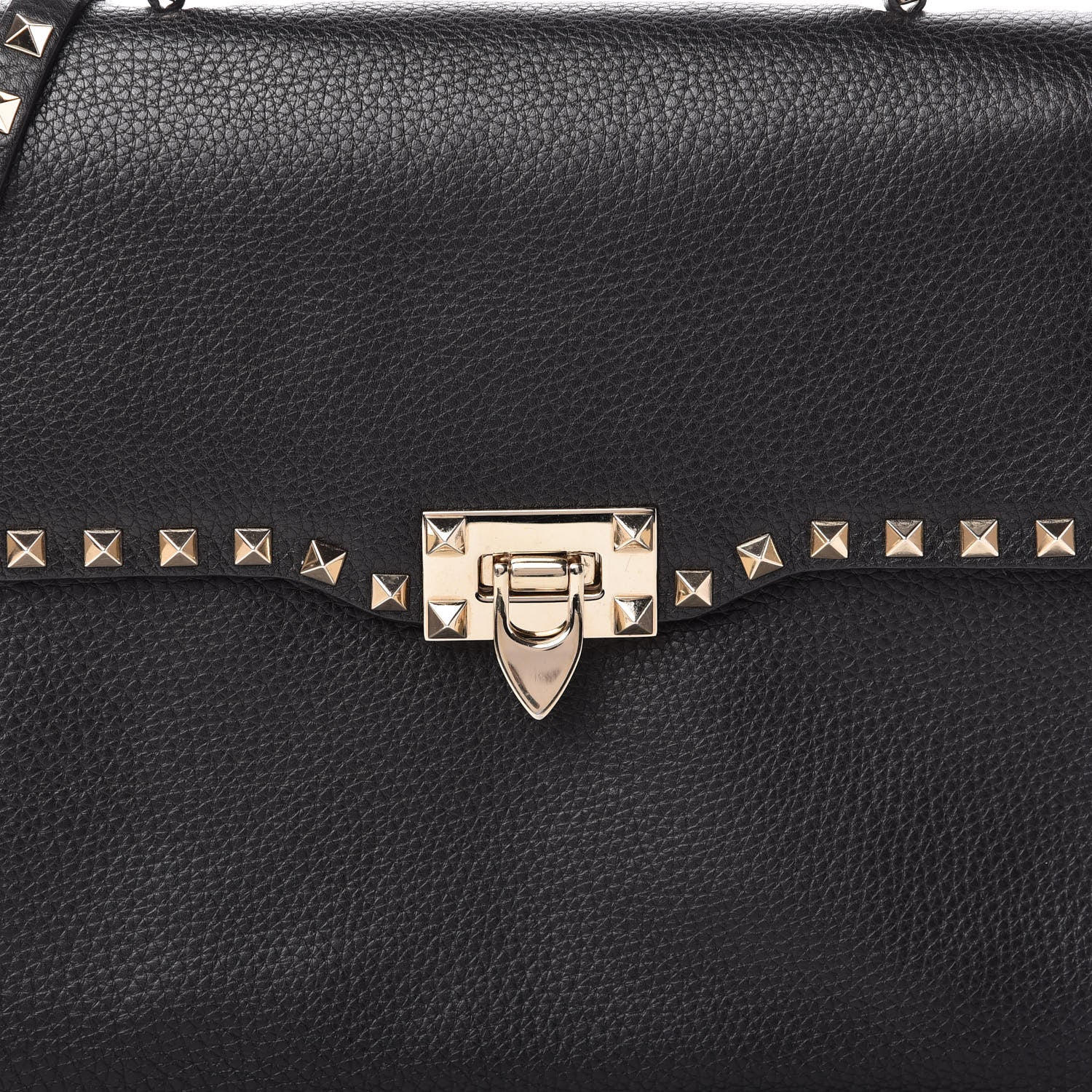 Valentino Garavani Grained Calfskin Rockstud Top Handle Flap Shoulder Bag Black 9 of 9