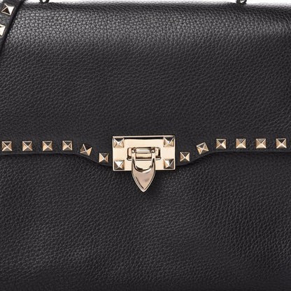 Valentino Garavani Grained Calfskin Rockstud Top Handle Flap Shoulder Bag Black 9 of 9