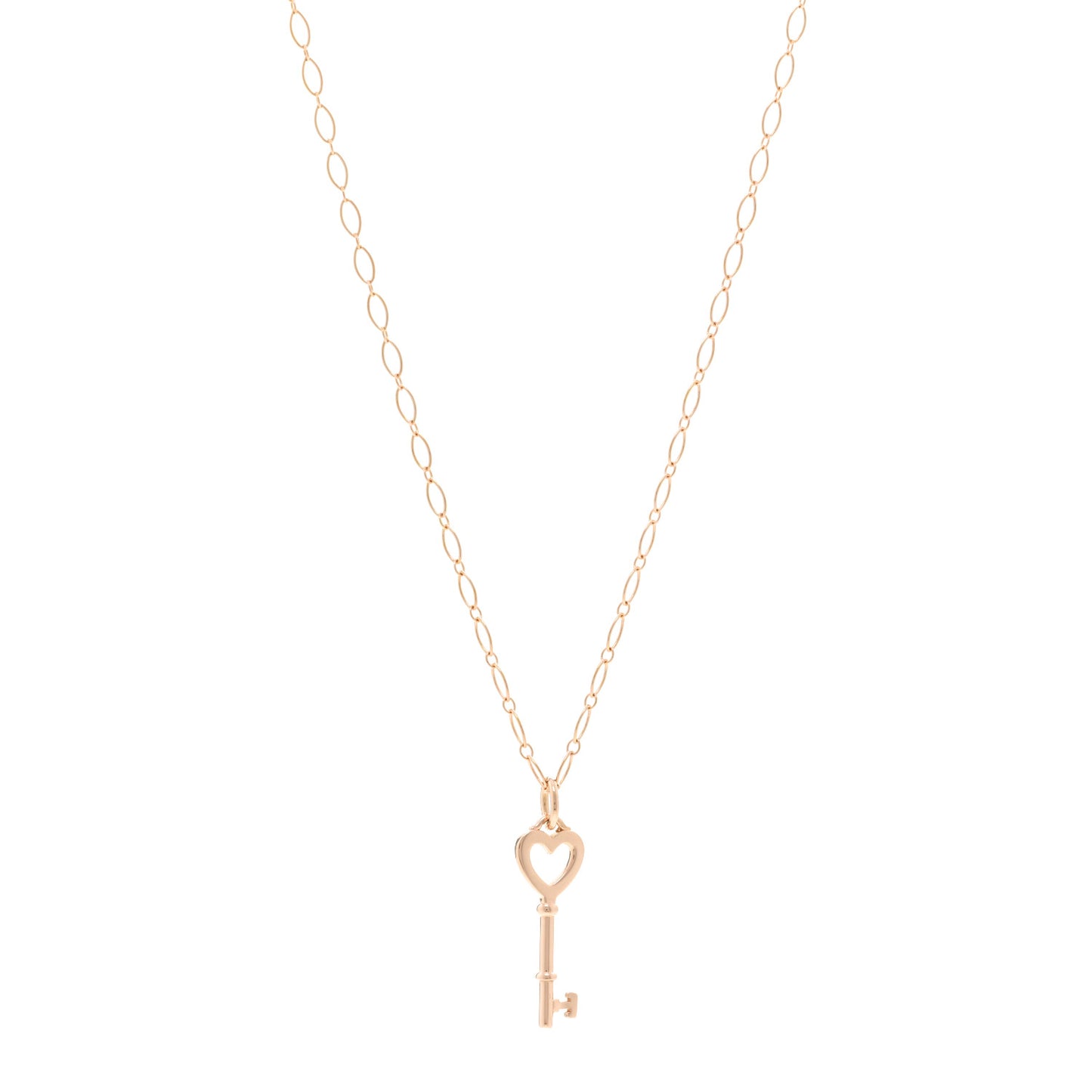 18K Rose Gold Mini Heart Key Pendant Oval Link Necklace