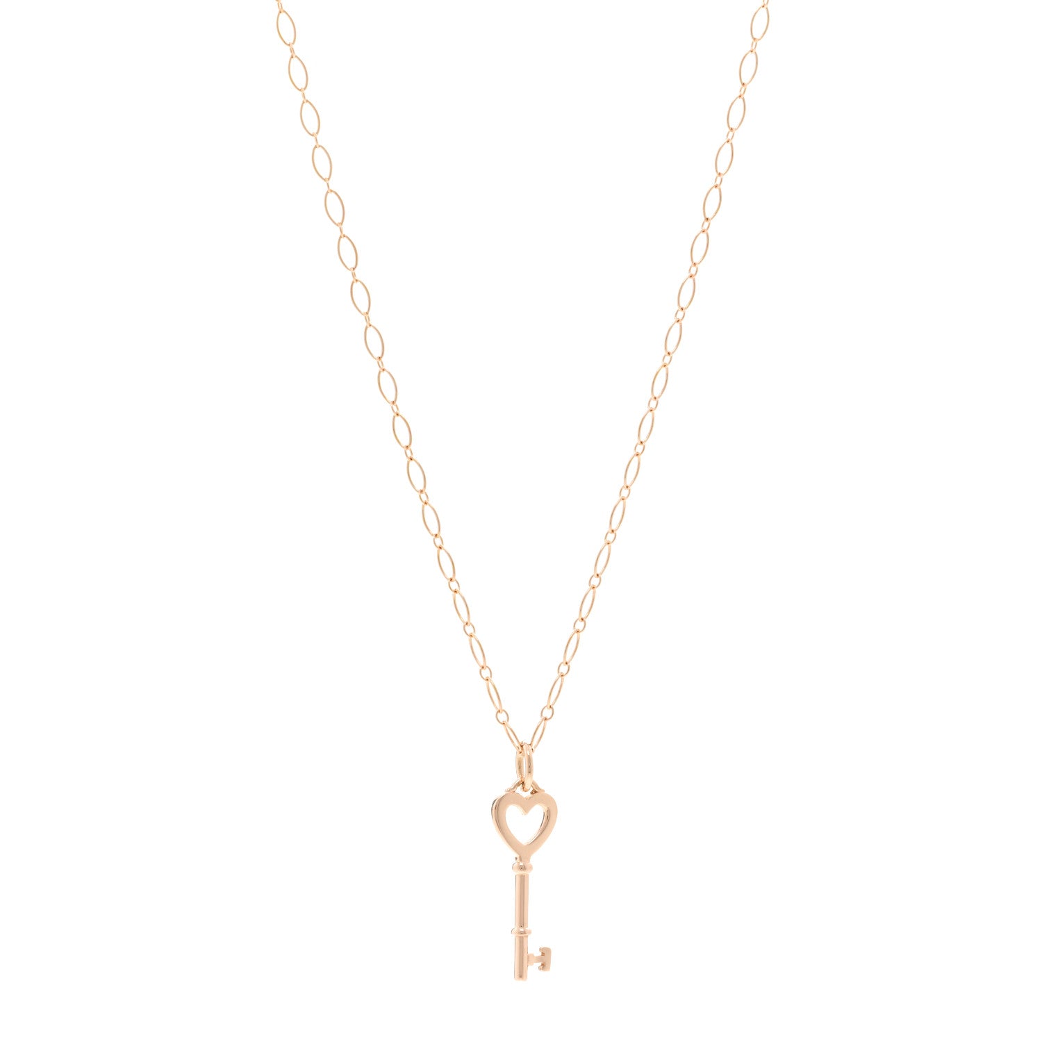 Tiffany 18K Rose Gold Mini Heart Key Pendant Oval Link Necklace 1 of 4
