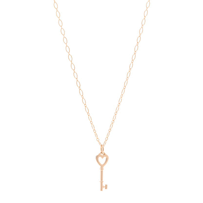 Tiffany 18K Rose Gold Mini Heart Key Pendant Oval Link Necklace 1 of 4