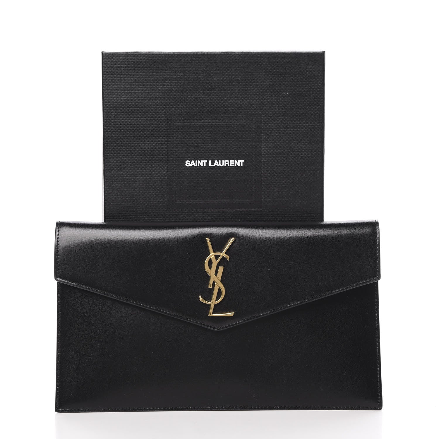 Saint Laurent Smooth Shiny Calfskin Monogram Uptown Pouch Black 9 of 9