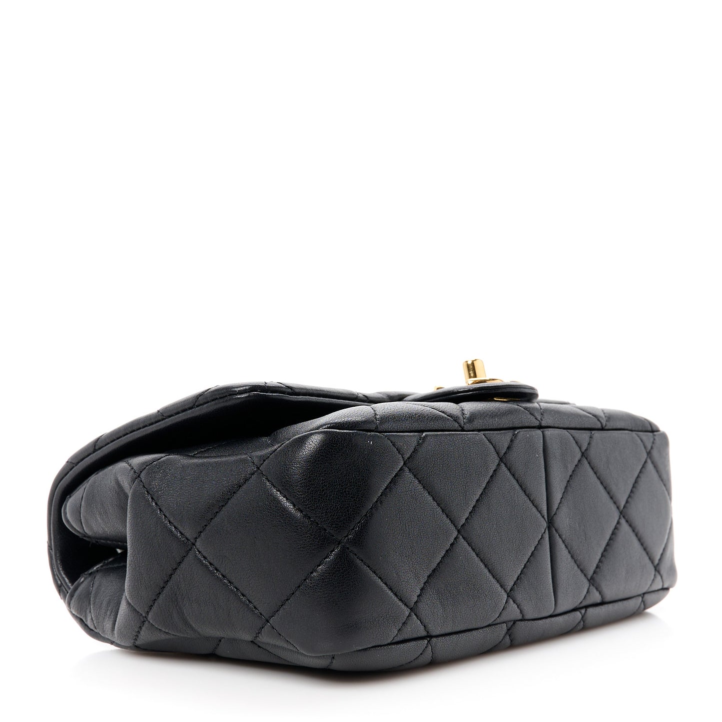 Lambskin Quilted Logo Flap With Handle Black