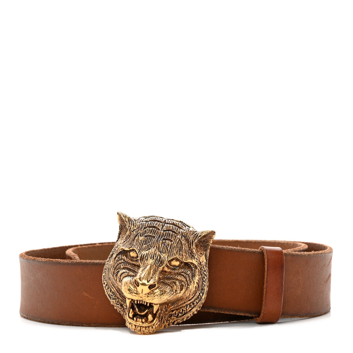 Gucci Calfskin Brass Feline Buckle Belt 80 32 Toscano 1 of 9