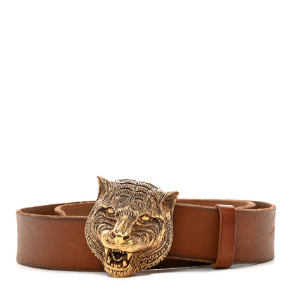 Gucci Calfskin Brass Feline Buckle Belt 80 32 Toscano 1 of 9