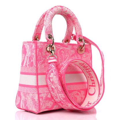Christian Dior Canvas Toile De Jouy Reverse Embroidered Medium Lady D-Lite Fluorescent Pink 3 of 11