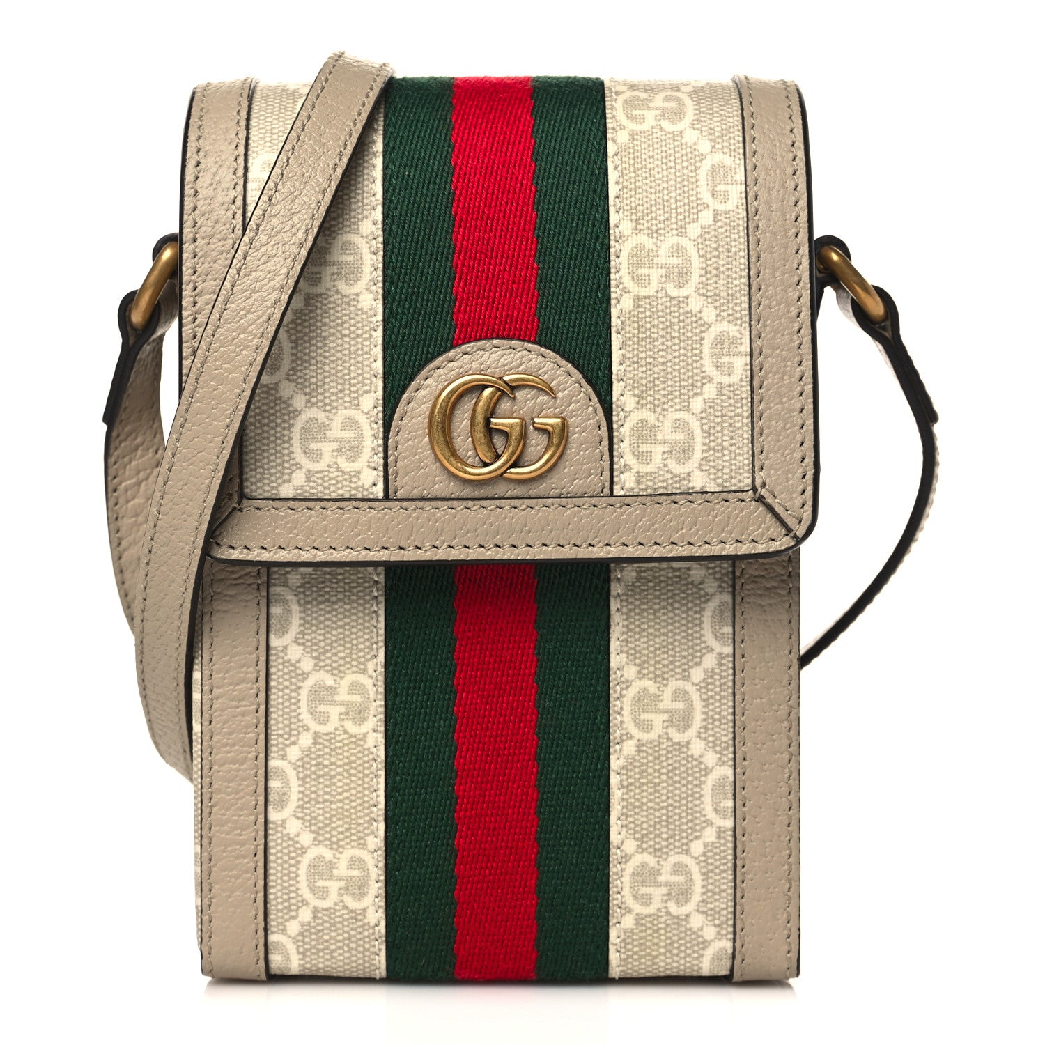 Gucci GG Supreme Monogram Textured Calfskin Web Mini Ophidia Messenger Beige Mystic White Oatmeal 1 of 9