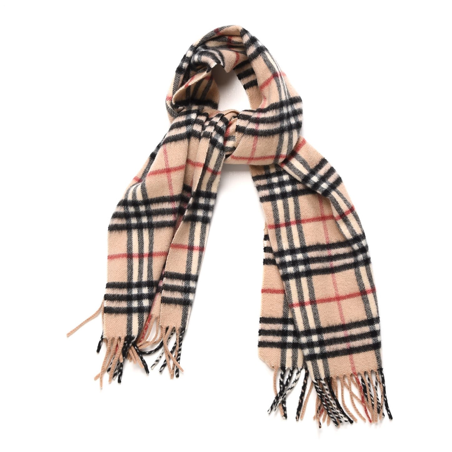 Cashmere Nova Check Fringe Scarf Camel