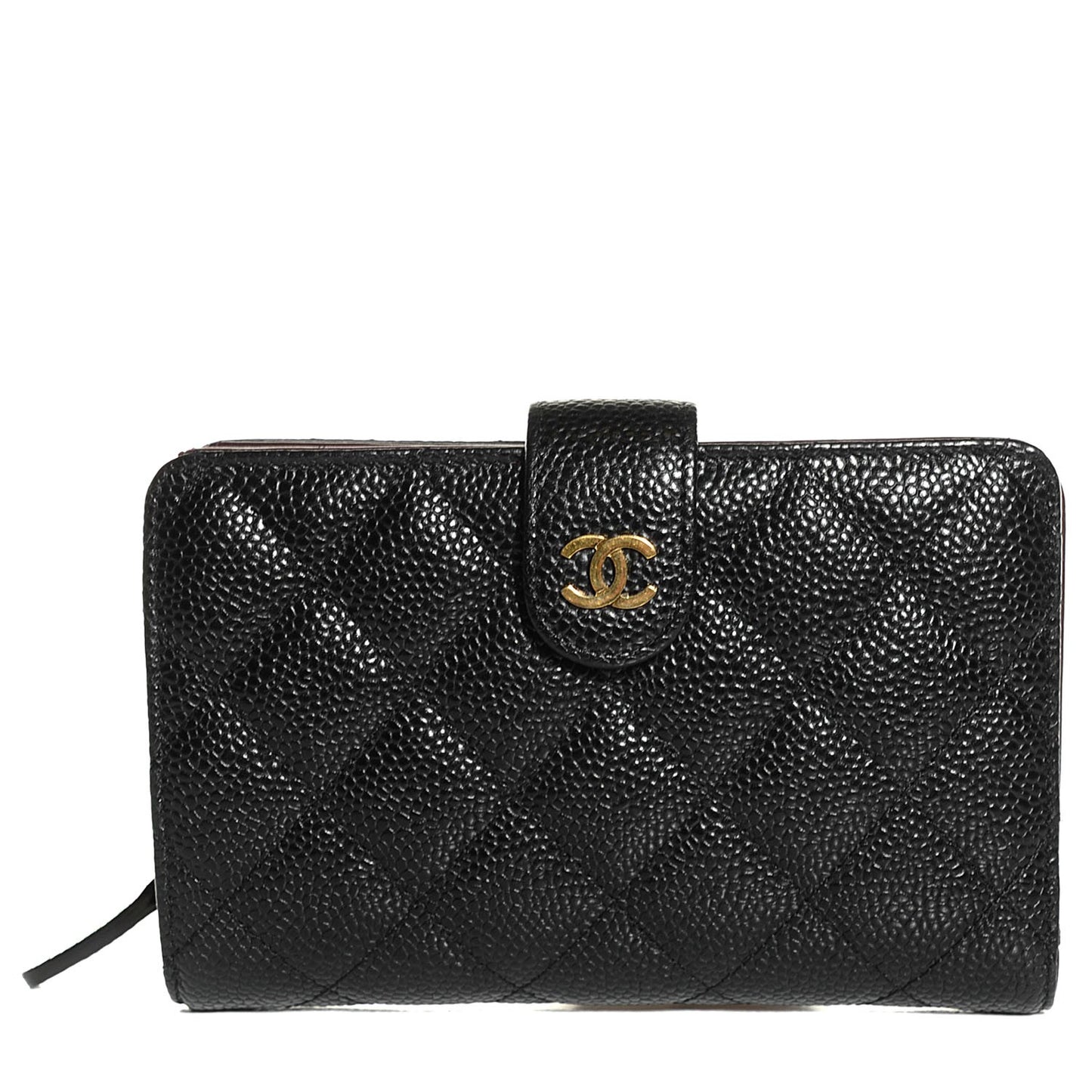 Caviar Quilted Zipped Pocket Wallet Black