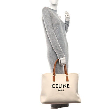 Celine Canvas Calfskin Logo Print Horizontal Cabas Natural Tan 2 of 13