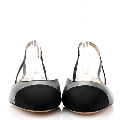 Chanel Goatskin Grosgrain Cap Toe CC Slingback Flats 41 Black 2 of 10