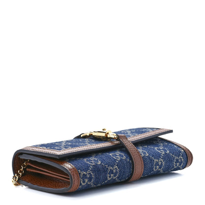 Gucci New Denim GG Monogram Jackie 1961 Chain Wallet Blue Tea Cuir 4 of 11