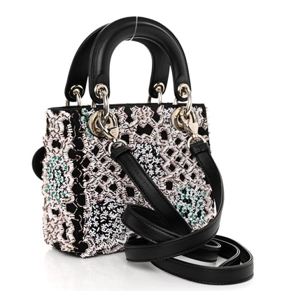Christian Dior Satin Beaded Embroidered Mini Lady Dior Black White 3 of 9