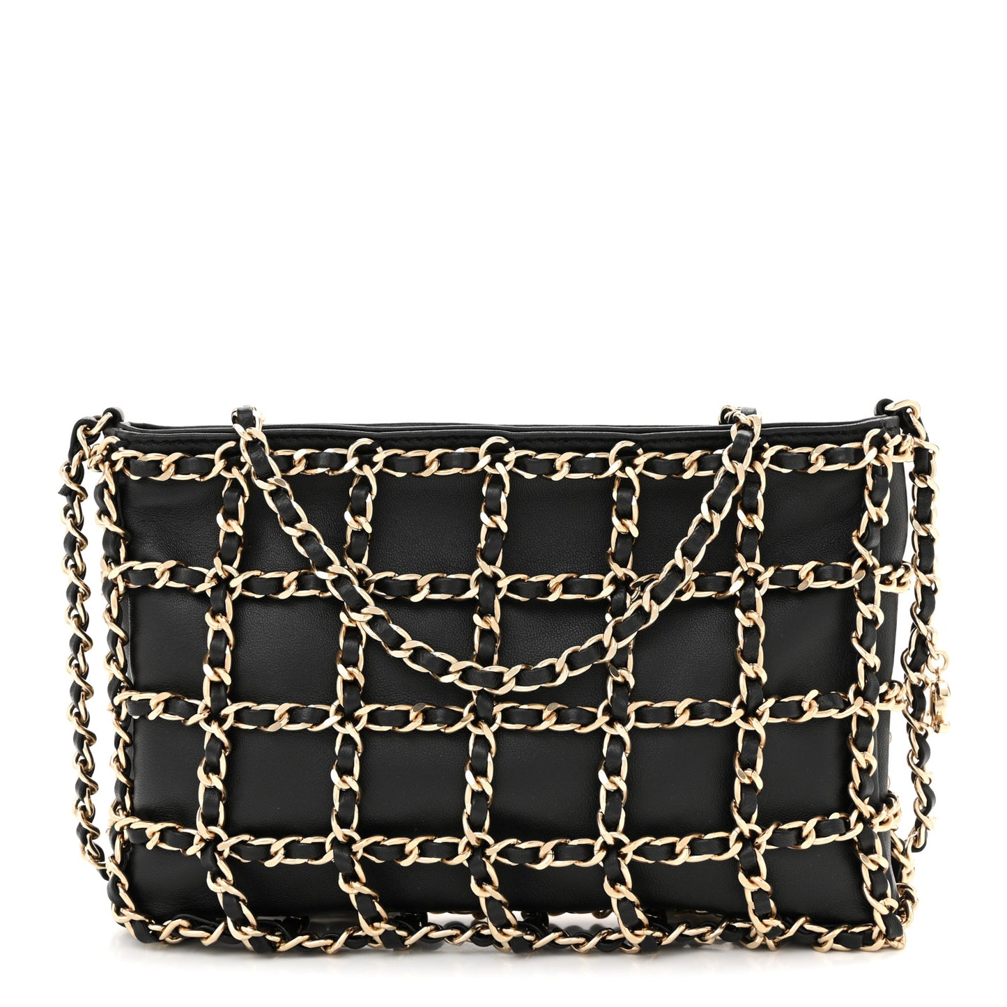 Lambskin Chain Frame Shoulder Bag Black