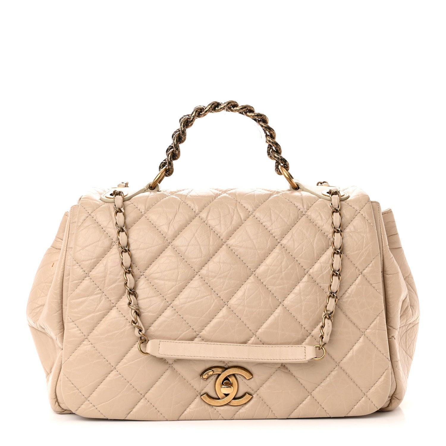 Chanel Aged Calfskin Quilted Large Pondichery Flap Beige 1 of 14
