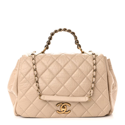 Chanel Aged Calfskin Quilted Large Pondichery Flap Beige 1 of 14