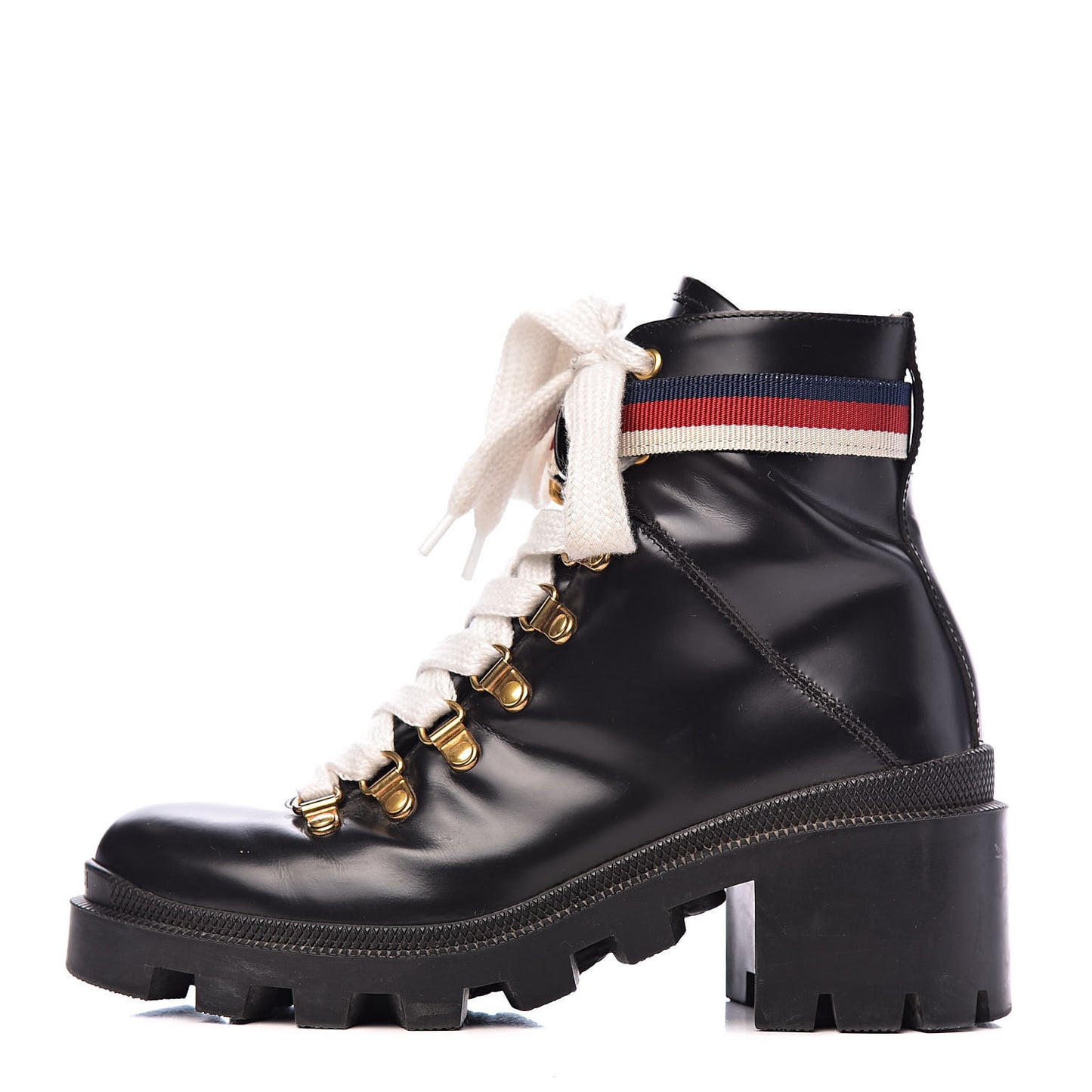 Calfskin Sylvie Web Lace Up Combat Boots 35 Black