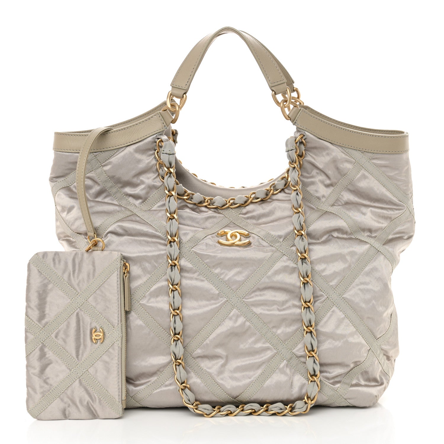 Chanel Nylon Grosgrain Quilted Lifestyle Shopping Bag Grey 3 of 14