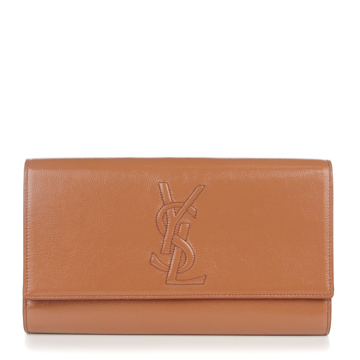 Saint Laurent Textured Patent Calfskin Monogram Large Belle De Jour Clutch Nude 1 of 7