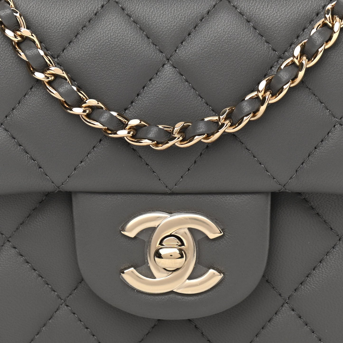 Lambskin Quilted Mini Top Handle Rectangular Flap Dark Grey