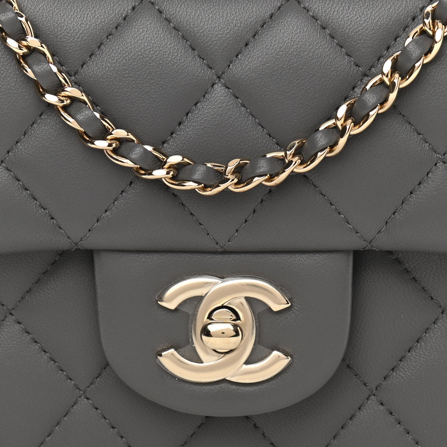 Chanel Lambskin Quilted Mini Top Handle Rectangular Flap Dark Grey 8 of 10