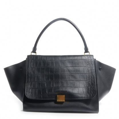 Celine Crocodile Embossed Large Trapeze Black 1 of 9