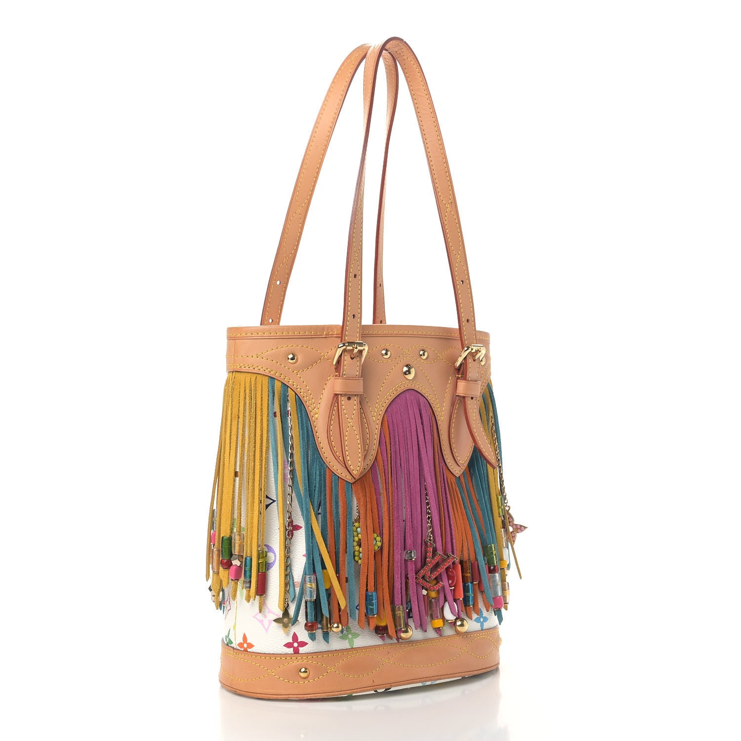 Louis Vuitton Monogram Multicolor Fringe Bucket White 2 of 9