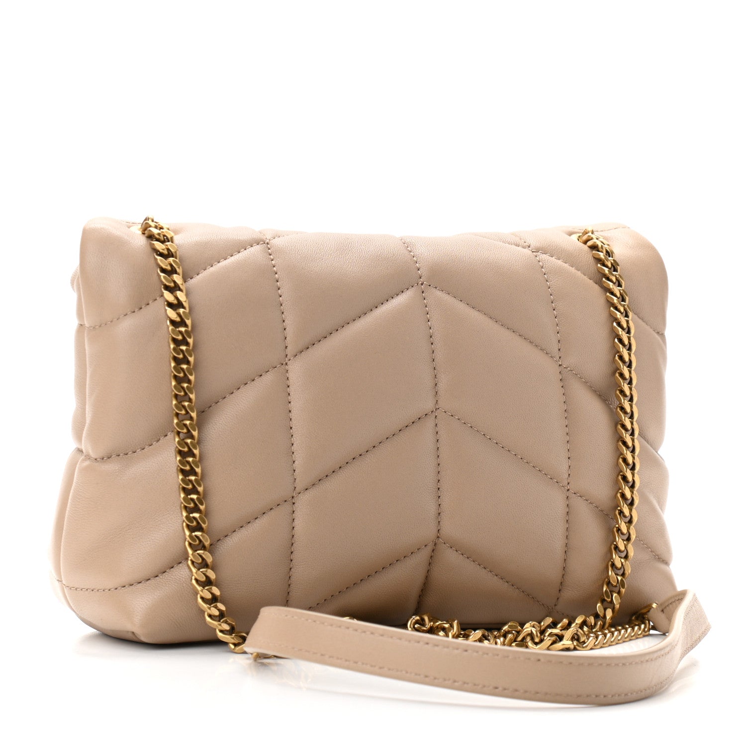 Saint Laurent Lambskin Quilted Toy Loulou Puffer Monogram Chain Satchel Nude Powder 3 of 10