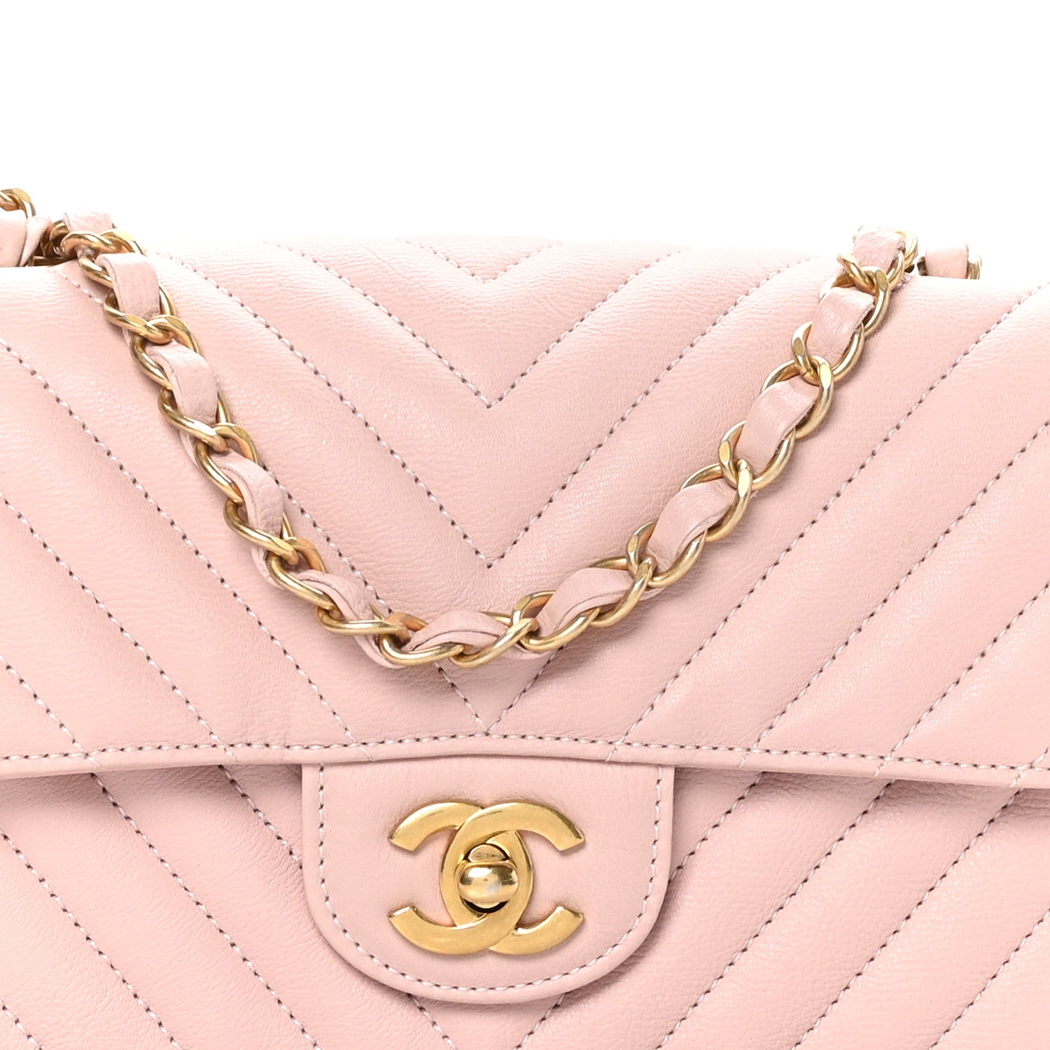 Chanel Calfskin Chevron Quilted Mini Rectangular Flap Light Pink 7 of 11