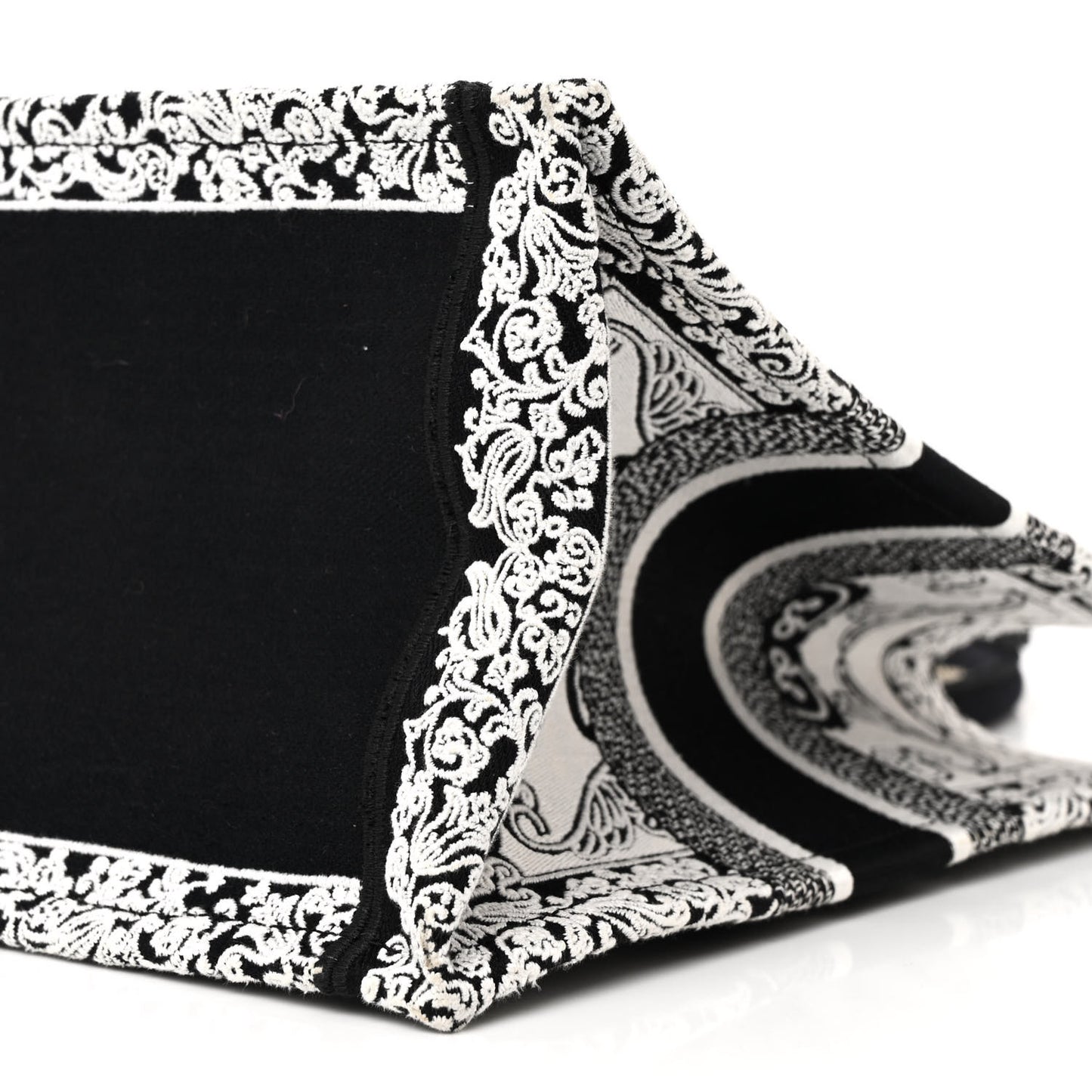 Canvas Embroidered Medium Ornamental Cornely Effect Book Tote Black White