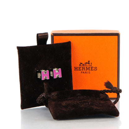 Hermes Palladium Lacquered Cage d'H Earrings Rose Indien 5 of 5