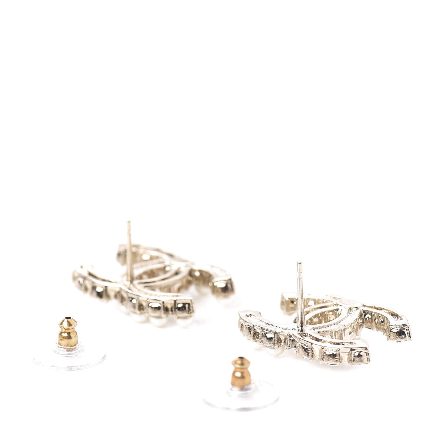Chanel Crystal Pearl CC Dazzling Domino Earrings Gold 3 of 4