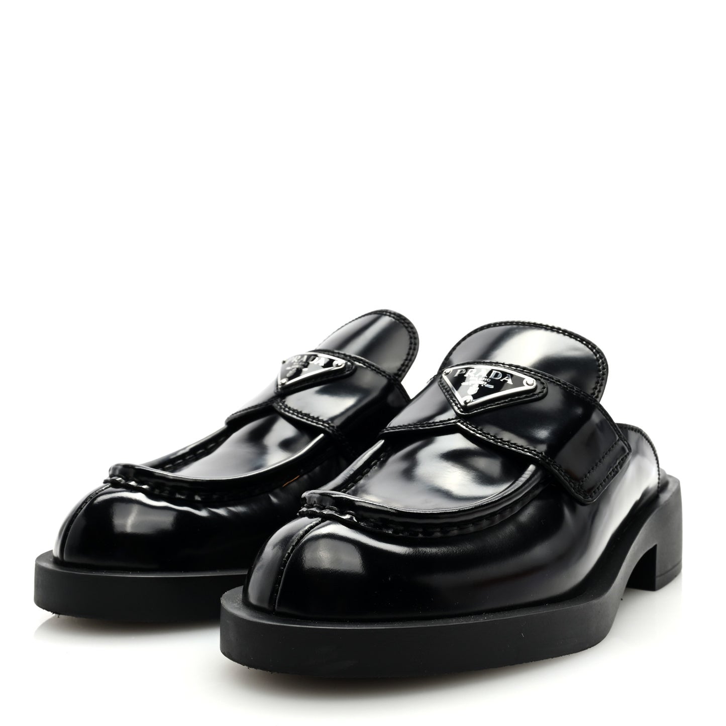 Spazzolato Metal Triangle Logo 40mm Loafer Mules 36.5 Black