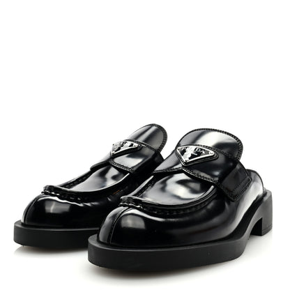 Prada Spazzolato Metal Triangle Logo 40mm Loafer Mules 36.5 Black 2 of 9