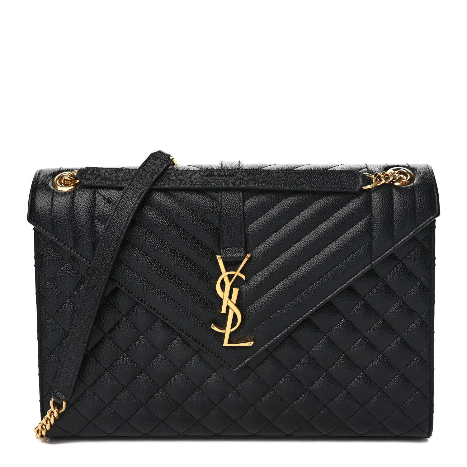 Saint Laurent Grain De Poudre Textured Mixed Matelasse Large Triquilt Monogram Satchel Black 1 of 9