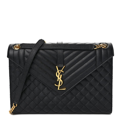 Saint Laurent Grain De Poudre Textured Mixed Matelasse Large Triquilt Monogram Satchel Black 1 of 9