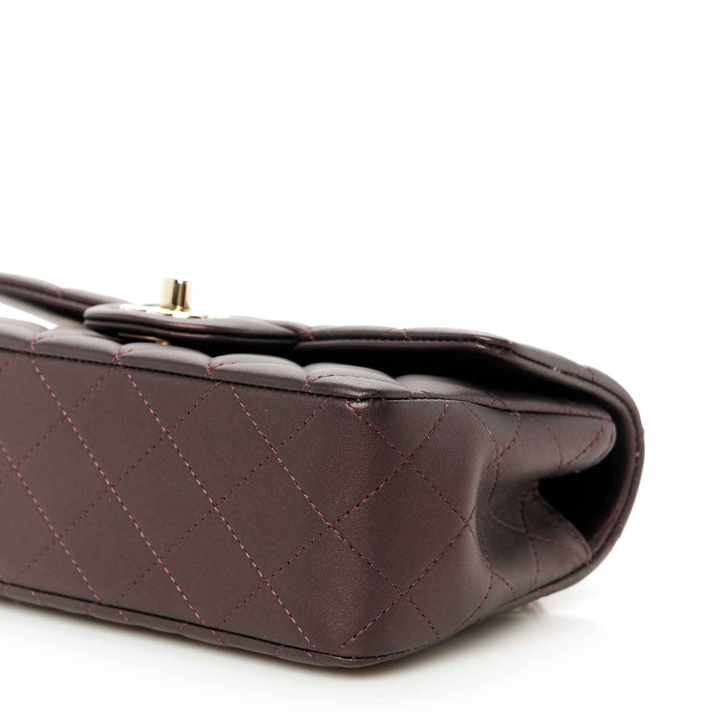 Iridescent Lambskin Quilted Mini Top Handle Rectangular Flap Burgundy